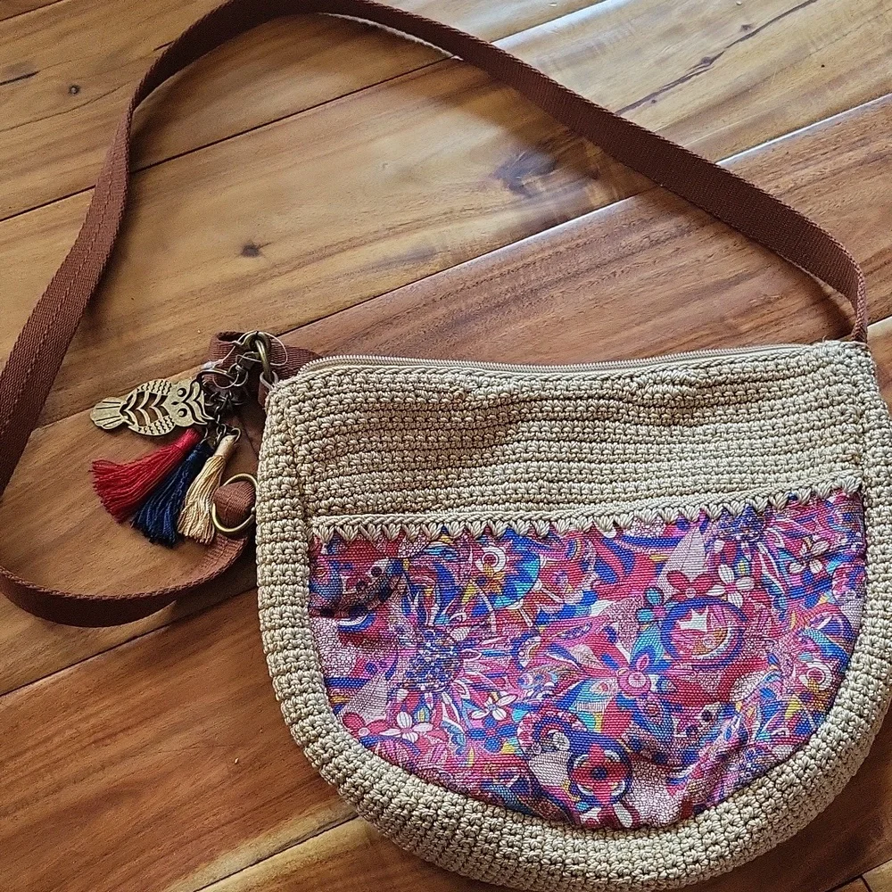 Sakroots Ryder Crochet Canvas Crescent Crossbody Shoulder Bag Boho Print NWOT - Picture 1 of 9